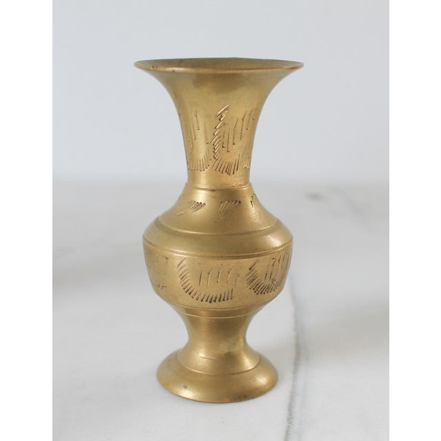 Vintage Etched Brass Bud Vases S/3 For Sale - Image 4 of 8