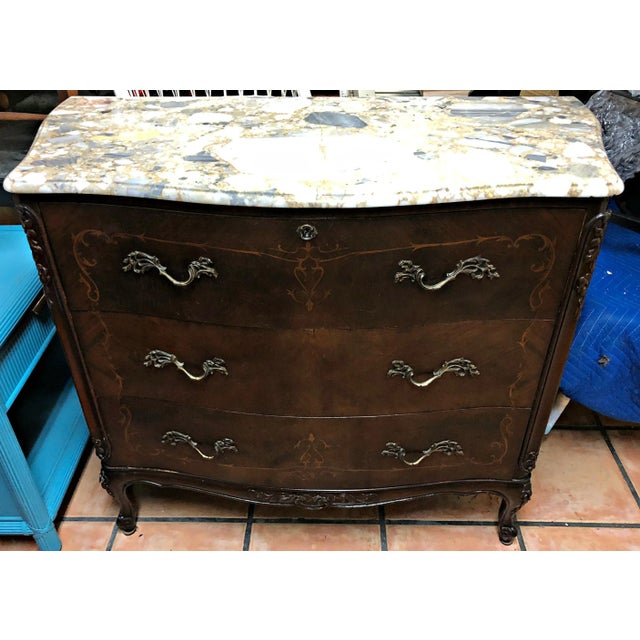 Brown Antique French Marble Top Chest of Drawers For Sale - Image 8 of 8