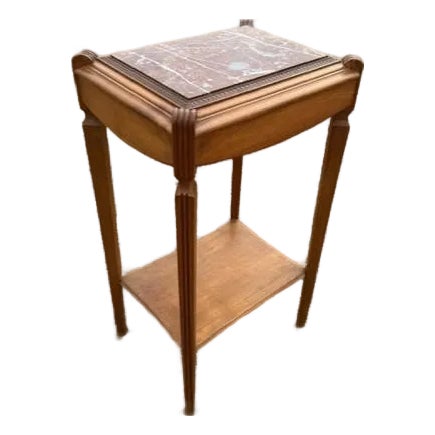 1940s Vintage French Art Deco Solid Walnut Marble Top Coffee Table or Side Table For Sale