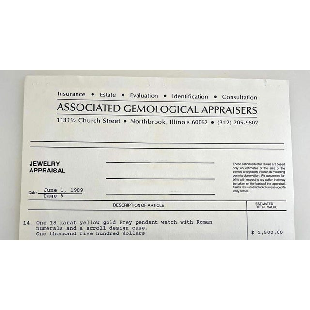 1960s Vintage Frey Pendant Pocket Watch Repousse Case 18k Yellow Gold For Sale - Image 5 of 5