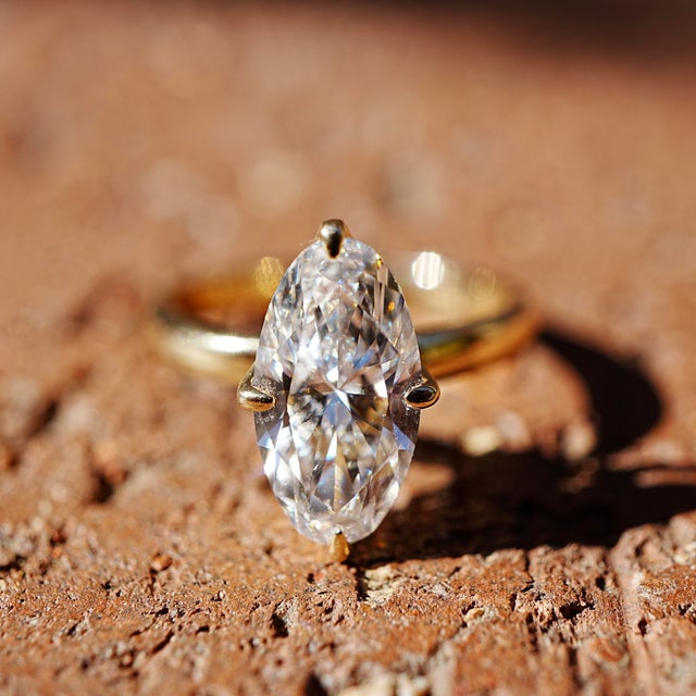 Gemstone Kai One-of-a-Kind Vela 2ct Moval Lab Grown Diamond Ring in 14k Yellow Gold, Size 5 For Sale - Image 7 of 8