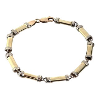 Mid 20th Century Long Tube 14k Two Tone Gold Link Bracelet For Sale