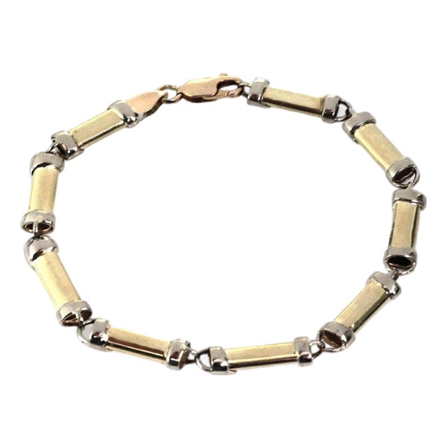Mid 20th Century Long Tube 14k Two Tone Gold Link Bracelet For Sale