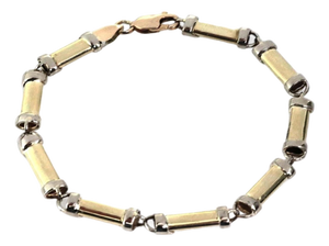 Mid 20th Century Long Tube 14k Two Tone Gold Link Bracelet