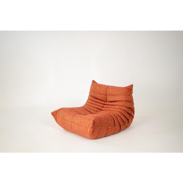 Set of Togo Lounge Chair and Pouf in Crimson Tweed Fabric by Michel Ducaroy for Ligne Roset, 1973 For Sale - Image 11 of 18