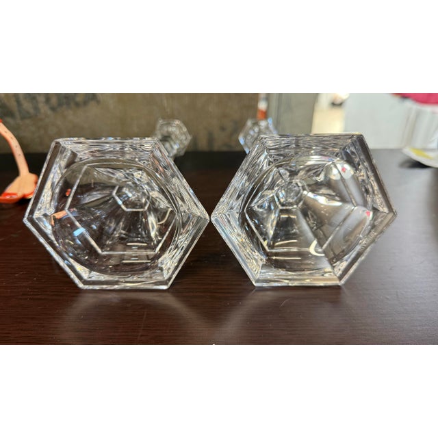 Tiffany and Co. Tiffany & Co Hampton 9" Crystal Candlesticks Taper Candle Holders Pair For Sale - Image 4 of 6