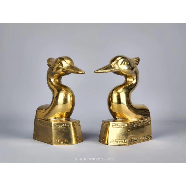 Pair of Vintage Solid Brass Blue Heron Crane Bookends For Sale In Greenville, SC - Image 6 of 10