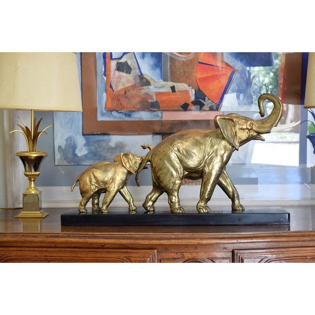 Irénée Rochard, Elephant with Baby, 1920s-1940s, Golden Spelter For Sale - Image 13 of 17