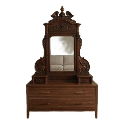 19th-Century Late Victorian Carved Walnut Vanity Mirror - Excellent Antique Condition For Sale