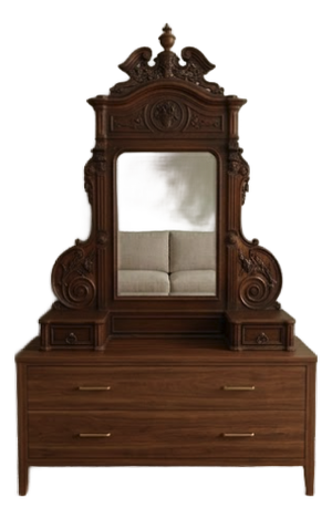 19th-Century Late Victorian Carved Walnut Vanity Mirror - Excellent Antique Condition
