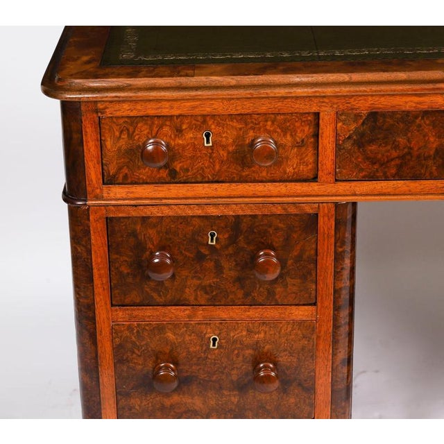 Antique Victorian Burr Walnut Twin Pedestal Desk, 1860s For Sale - Image 11 of 18