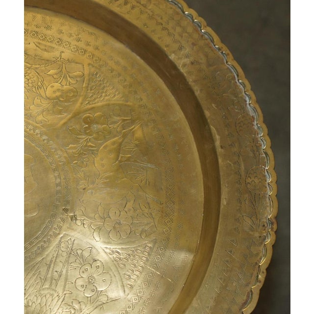 Mid-Century Modern Moroccan Brass Tray Table with Teak Folding Base, 1900 For Sale - Image 10 of 14