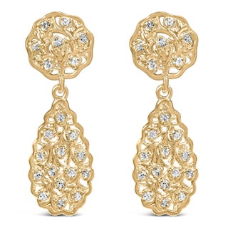 14K Yellow Gold Plated Sterling Silver 1/5 Cttw Diamond Teardrop Filigree Earrings (H-I Color, I1-I2 Clarity) For Sale