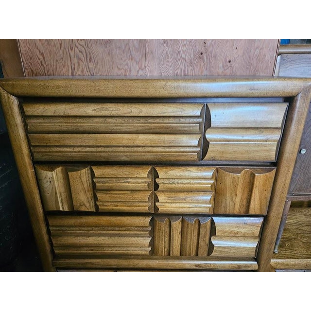 Mid-Century Modern Lane Furniture "Staccato" Brutalist Tallboy Dresser & Nightstand For Sale In Providence - Image 6 of 17