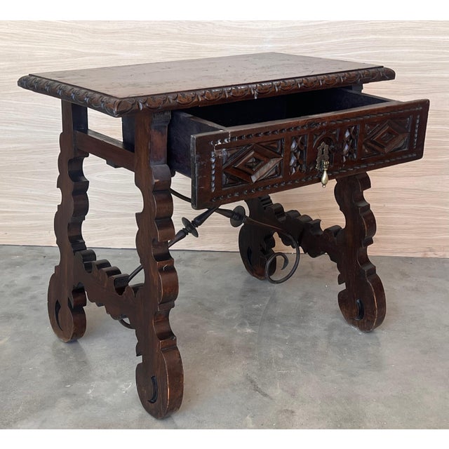 18th Spanish Console Table with Carved Drawers and Original Hardware For Sale - Image 13 of 18