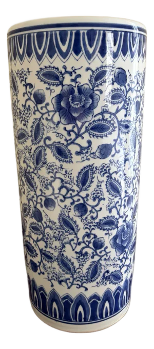 Vintage Chinoiserie Blue and White Porcelain Umbrella Stand