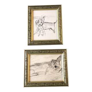 Gallery Wall Collection 2 Original Vintage Ink Drawings of Terriers Vintage Frames For Sale