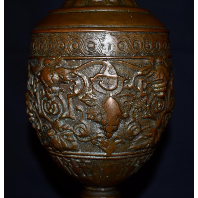 1900 - 1909 Antique Victorian Cast Metal Ewer Pitcher 12.5” Ornate Bacchus Grape Vines Urn For Sale - Image 5 of 15