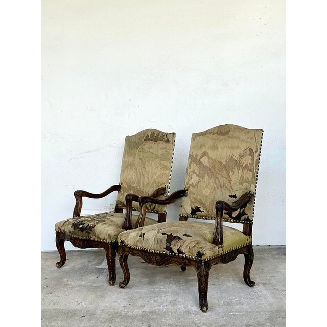 This exquisite pair of 18th-century French Baroque armchairs stands as a testament to the grandeur of European artisanal...