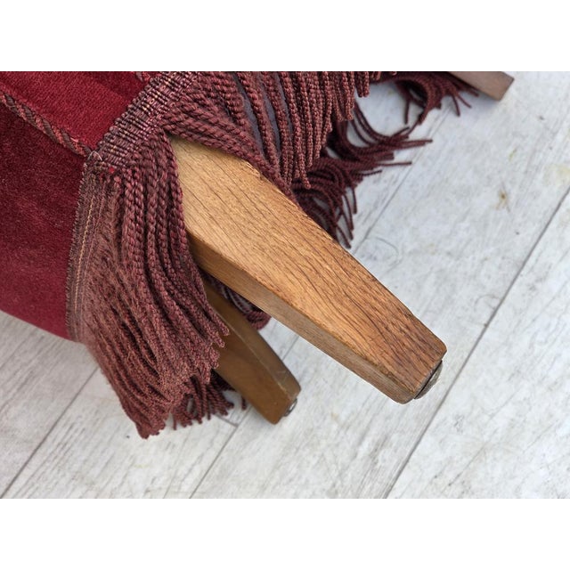 Vintage Danish Lounge Chair in Cherry-Red Furniture Velour and Oak, 1960s For Sale - Image 15 of 16