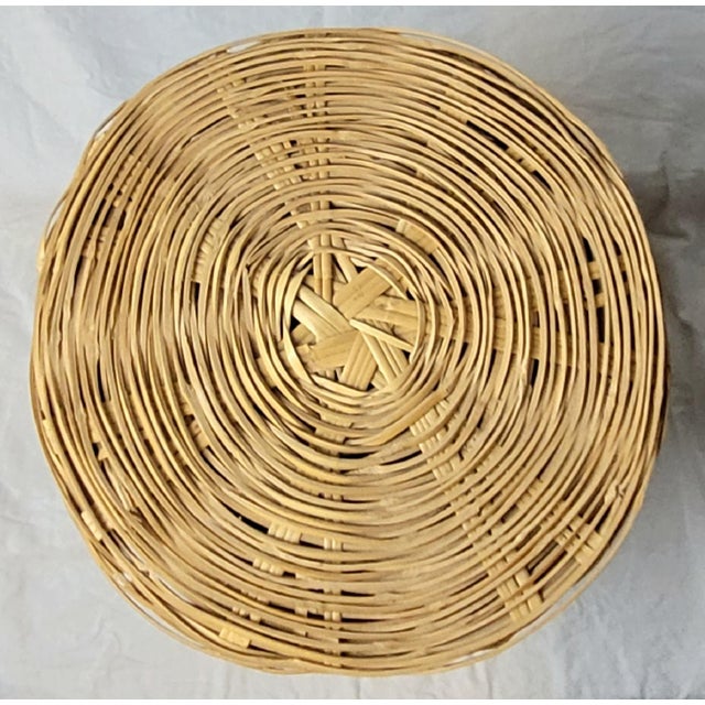 Vintage Wicker Laundry Hamper With Lid Natural Woven Rattan Tall Storage Basket For Sale - Image 6 of 11