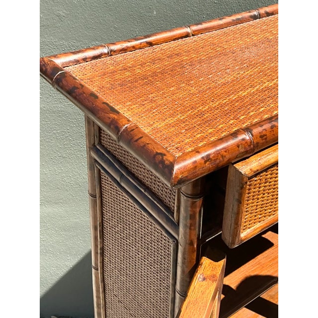 Vintage Tortoise Bamboo and Glass Cabinet For Sale - Image 10 of 12
