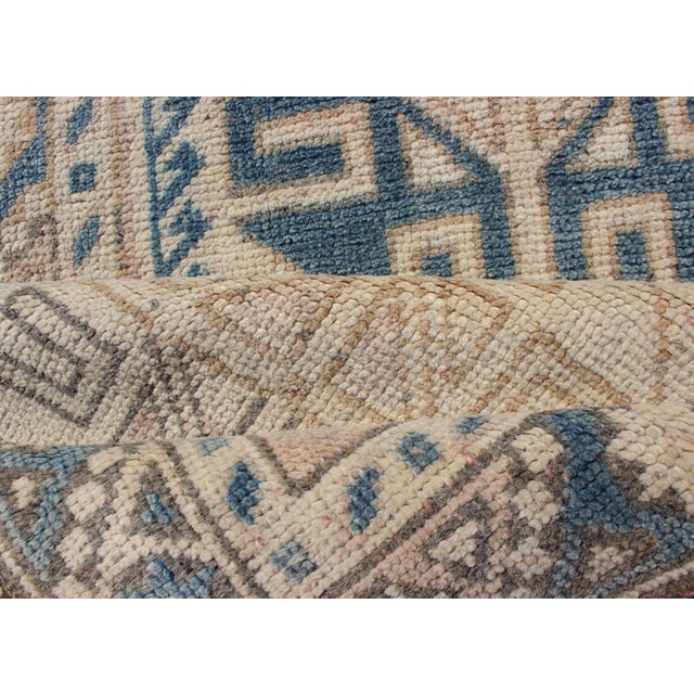 Vintage Turkish Oushak Runner in Soft Blue and Warm Beige Tones For Sale - Image 10 of 10