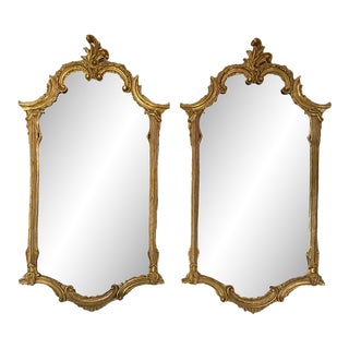 Mid 20th Century La Barge Cartouche Carved Giltwood Mirrors - Set of 2 For Sale