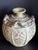 Vintage Pier 1 Weathered Green Earthenware Vase With Tropical Leaf Relief For Sale - Image 10 of 10