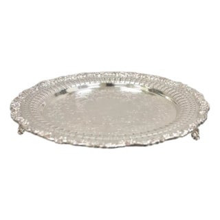 Vintage English Victorian Reticulated Pierced Gallery Round Platter Tray For Sale