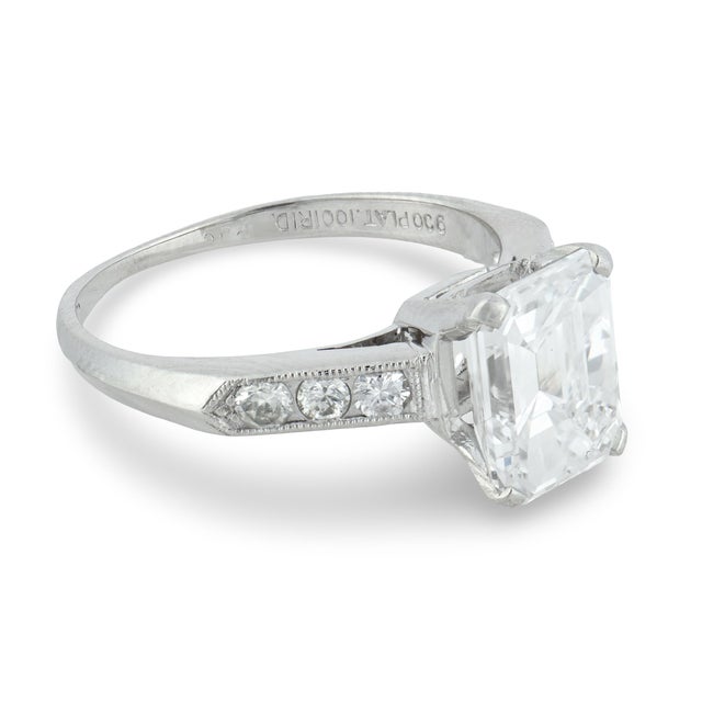 1950s Gia 2.09 D Vvs2 Emerald Cut Diamond Platinum Engagement Ring, Size 5.25 For Sale - Image 4 of 7