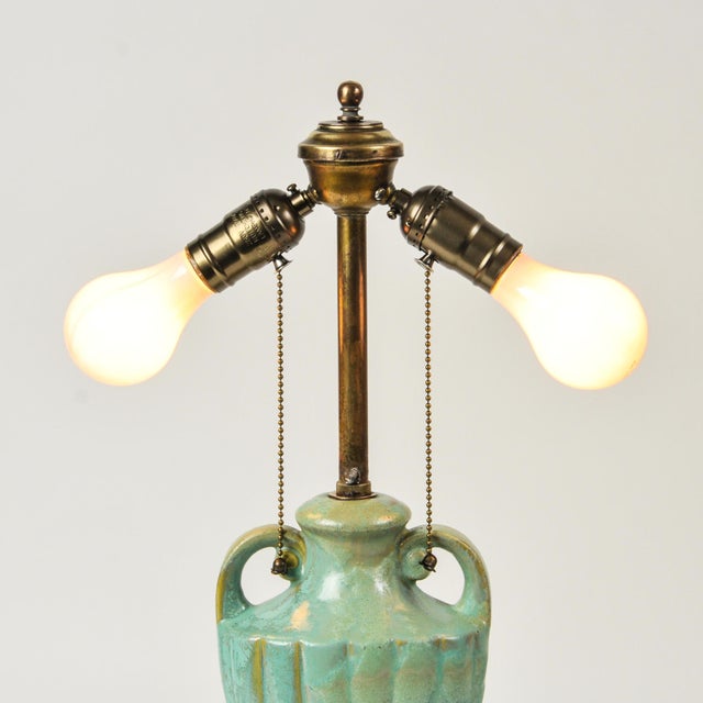 Antique Celadon Glazed Ceramic Urn Lamp With Bronze Base For Sale - Image 14 of 18