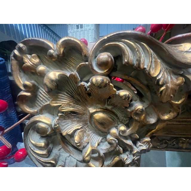 Antique Style Gold Rectangular Decorative Accent Mirror With Embossed Frame For Sale - Image 4 of 5