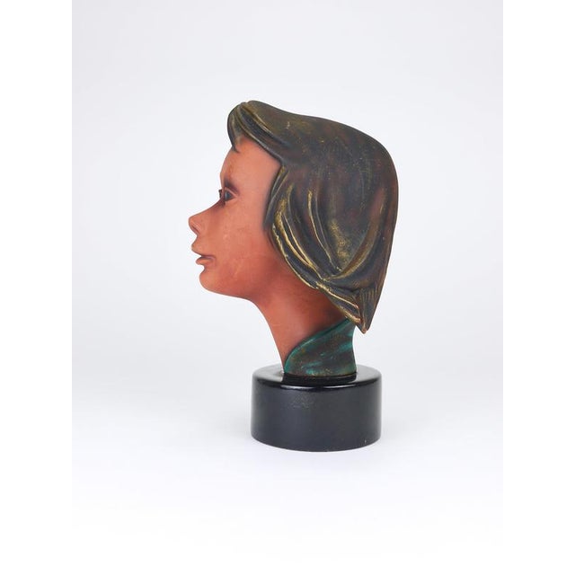 Black Large Mid-Century Female Bust Head of Young Woman in Terracotta, Austria, 1950s For Sale - Image 8 of 18