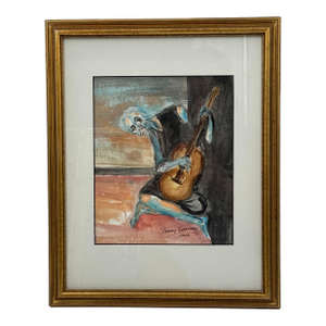 Signed Original Watercolor After Picasso Old Guitarist Framed