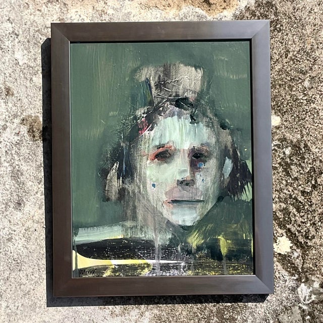 Figurative Vintage Boho Signed Abstract Figurative on Canvas For Sale - Image 3 of 6