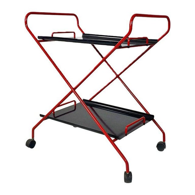 Italian Modern Black and Red Metal Food Trolley on Wheels, 1980s For Sale - Image 14 of 14