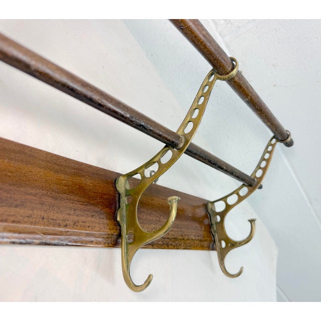 Antique Wall Mount Brass Wood Bathroom Hallway Towel Coat Hat Wall Hook Hanger For Sale In New York - Image 6 of 8