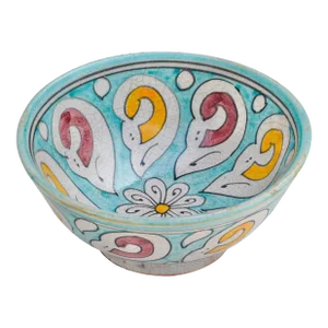 Late 19th Century Orange & Turquoise Moroccan Ceramic Decorative Bowl