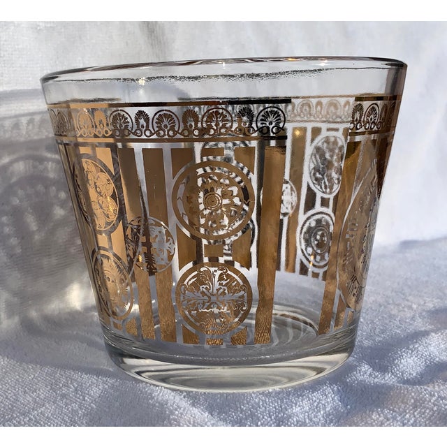 1960s Mid Century Modern Barware Clear Glass With Gold Stripes and