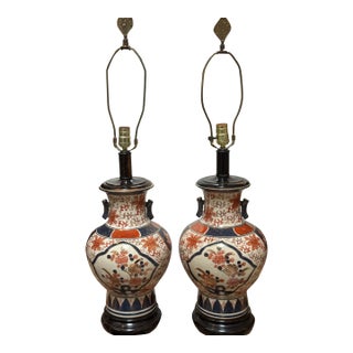 Pair of Antique Imari Pottery Ginger Jar Chinoiserie Table Lamps For Sale