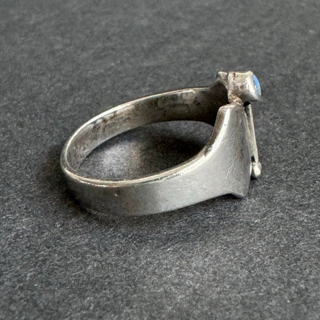 Metal Vintage Opal Sterling Silver Modernist Ring MCM Butterfly Size 7 - 7.5 For Sale - Image 7 of 11