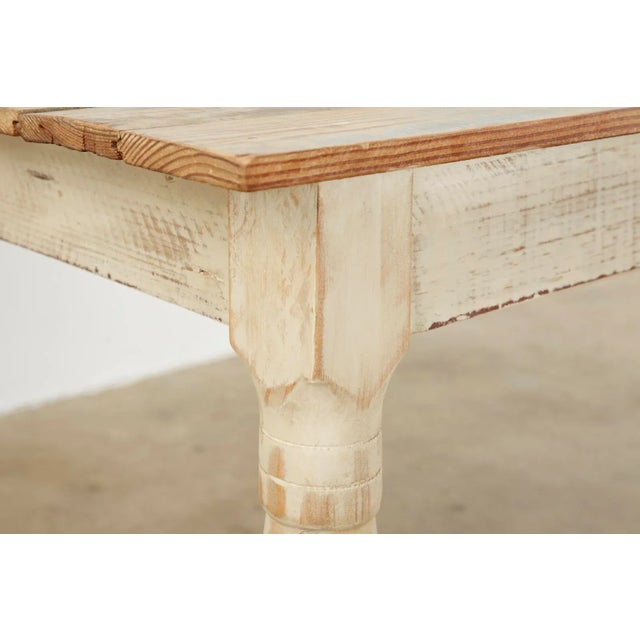 Early 20th Century American Country White Painted Pine Farmhouse Dining Table For Sale - Image 5 of 13