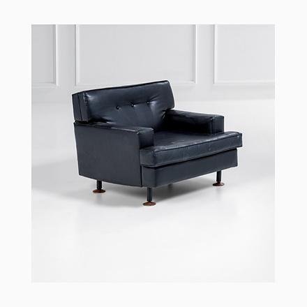 Vintage Club Chair in Black Leather by Marco Zanuso for Arflex For Sale - Image 6 of 6