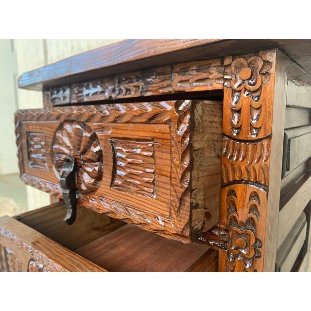 Antique Spanish Carved Walnut End Table or Nightstand with 2 Drawers For Sale - Image 12 of 18