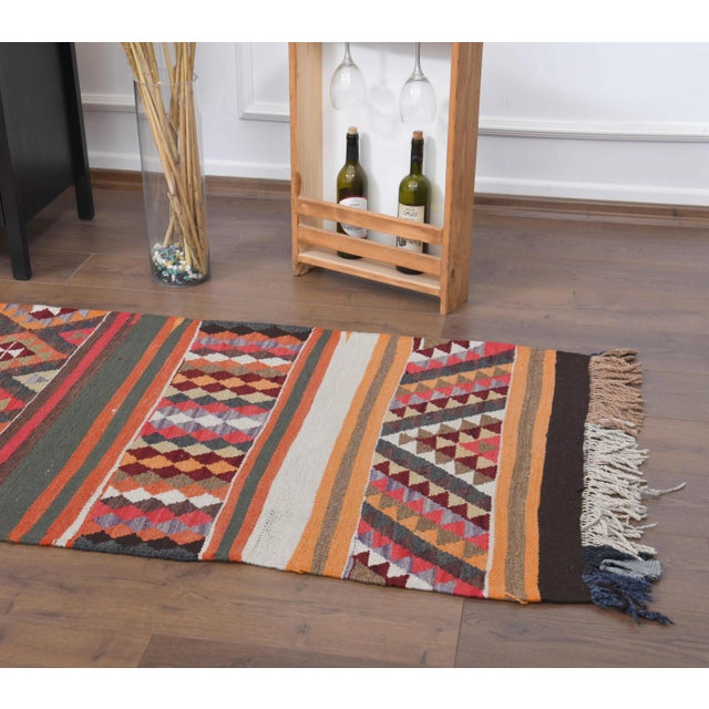 Textile 1970s Vintage Turkish Hand-Knotted Wool Cotton Orange Runner Rug For Sale - Image 7 of 10