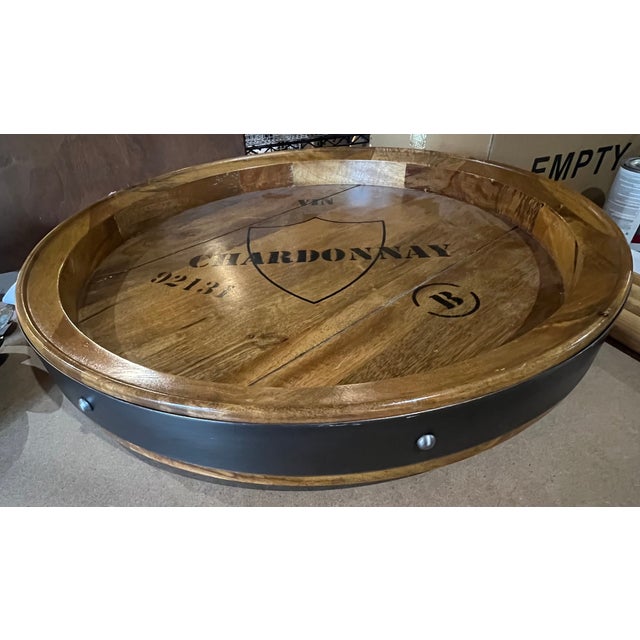 Farmhouse Rustic Chardonay Farmhouse Lazy Susan Tray 24” For Sale - Image 3 of 6