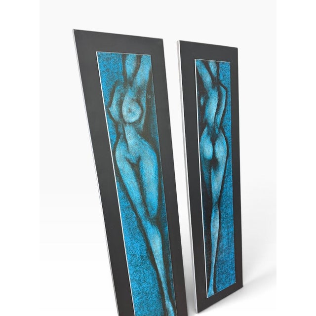 1960s 1960s Mid-Century Modern, C. 1960s, Blue Nude Figure Panels — Diptych - a Pair For Sale - Image 5 of 11