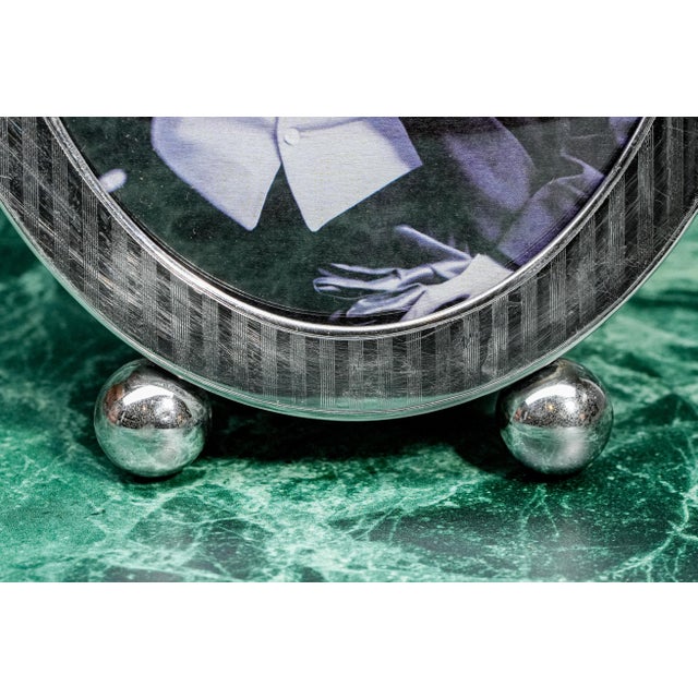 Elegant Large Antique Sterling Silver Engine Turned Striped Oval Picture Frame Domed Glass Home Decor For Sale In New York - Image 6 of 11