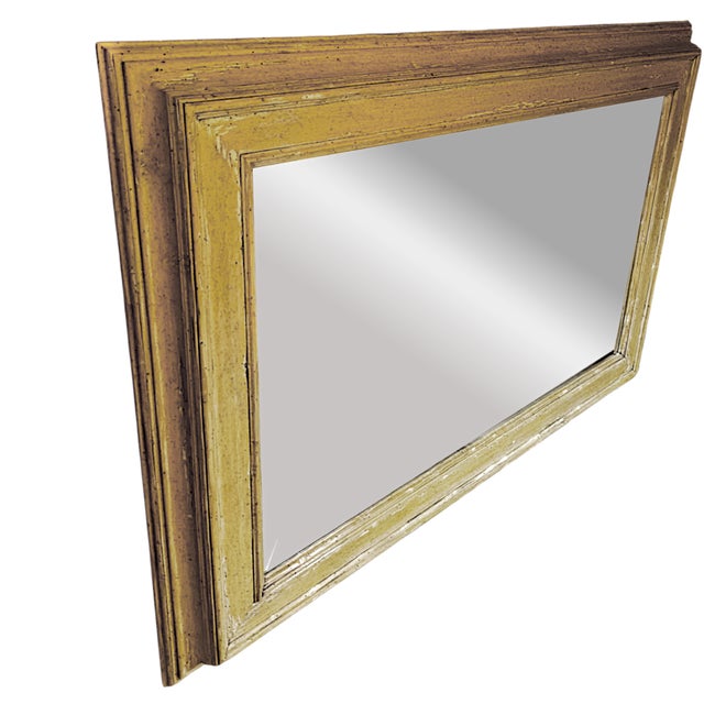 Farmhouse Large Rectangular Stripped Oak Worm Wood Thick Framed Farmhouse Style Beveled Wall Mirror For Sale - Image 3 of 13